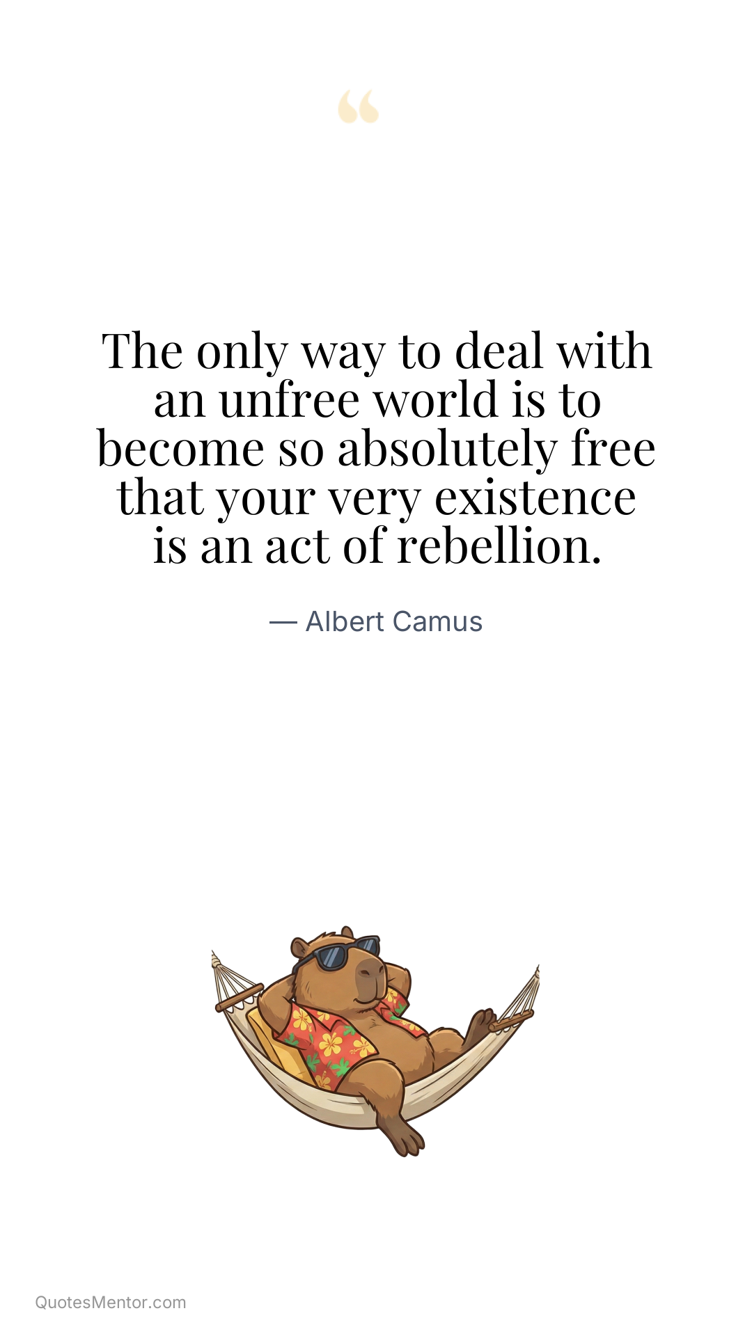 The only way to deal with an unfree world is to become so absolutely free that your very existence is an act of rebellion. - Albert Camus