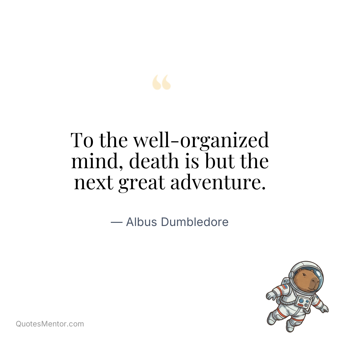 To the well-organized mind, death is but the next great adventure. - Albus Dumbledore