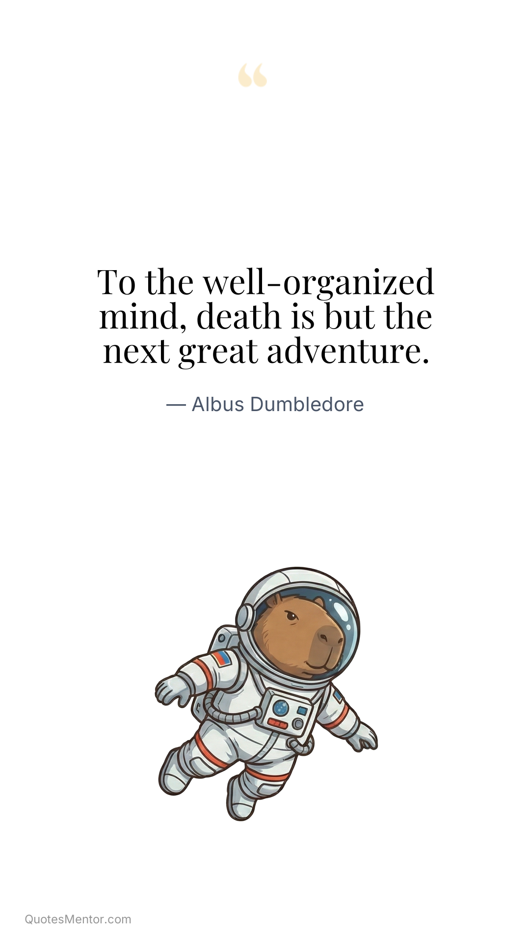 To the well-organized mind, death is but the next great adventure. - Albus Dumbledore