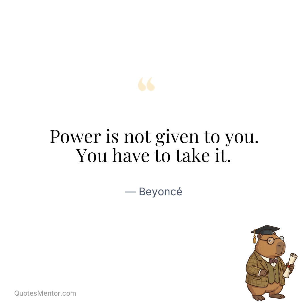 Power is not given to you. You have to take it. - Beyoncé