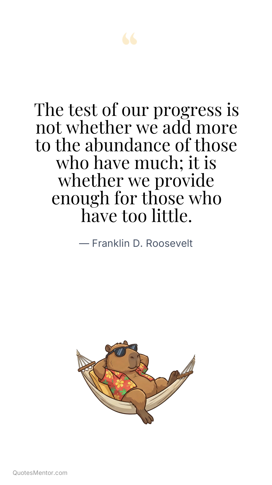 The test of our progress is not whether we add more to the abundance of those who have much; it is whether we provide enough for those who have too little. - Franklin D. Roosevelt