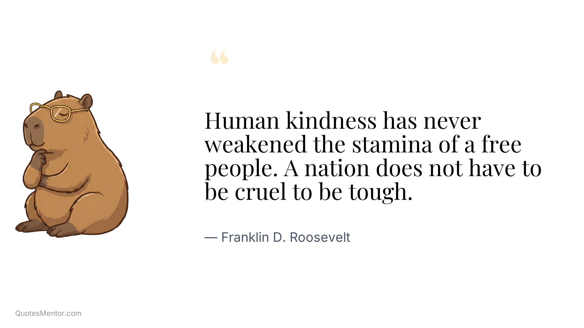 Human kindness has never weakened the stamina of a free people. A nation does not have to be cruel to be tough. - Franklin D. Roosevelt