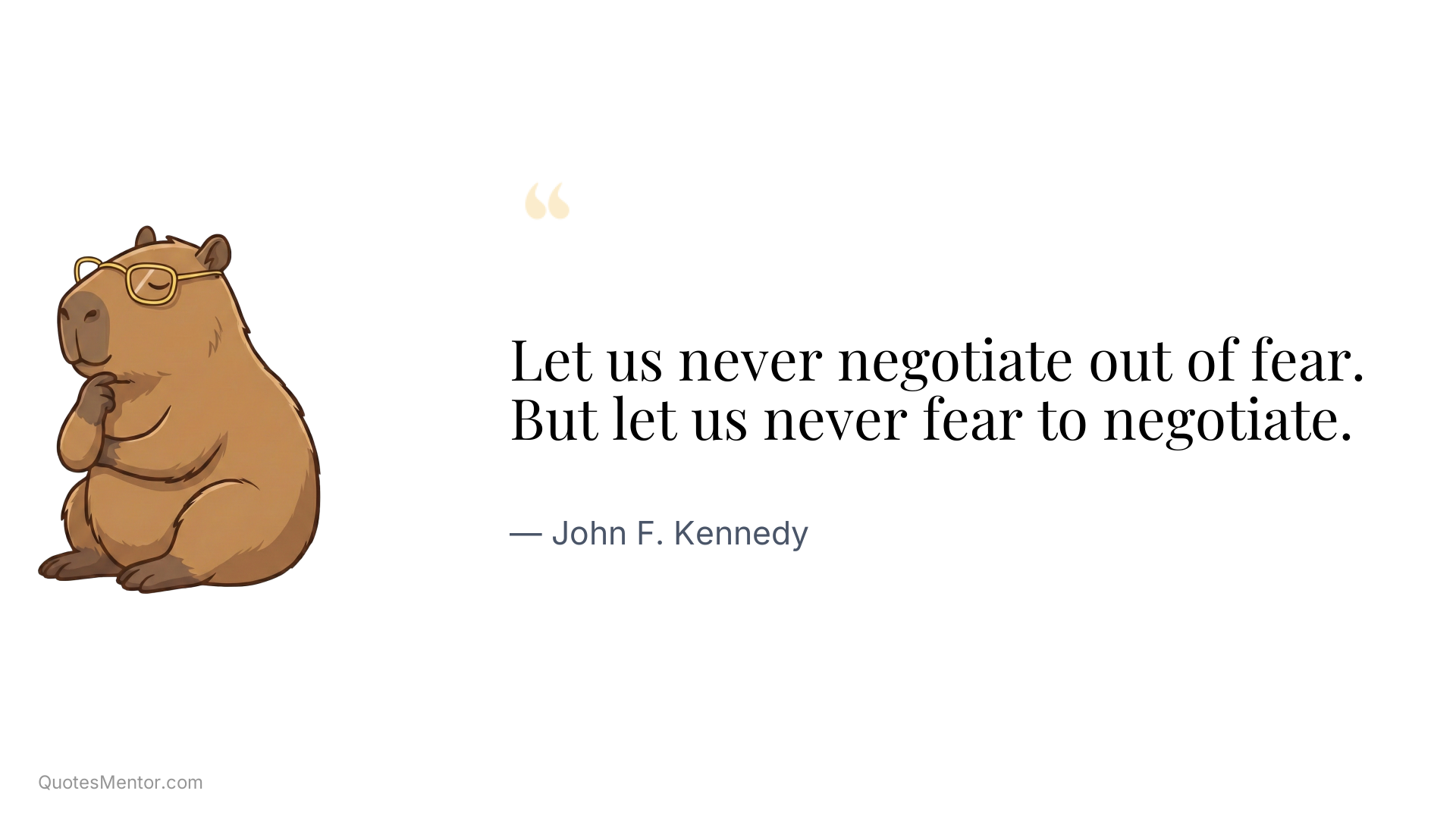 Let us never negotiate out of fear. But let us never fear to negotiate. - John F. Kennedy