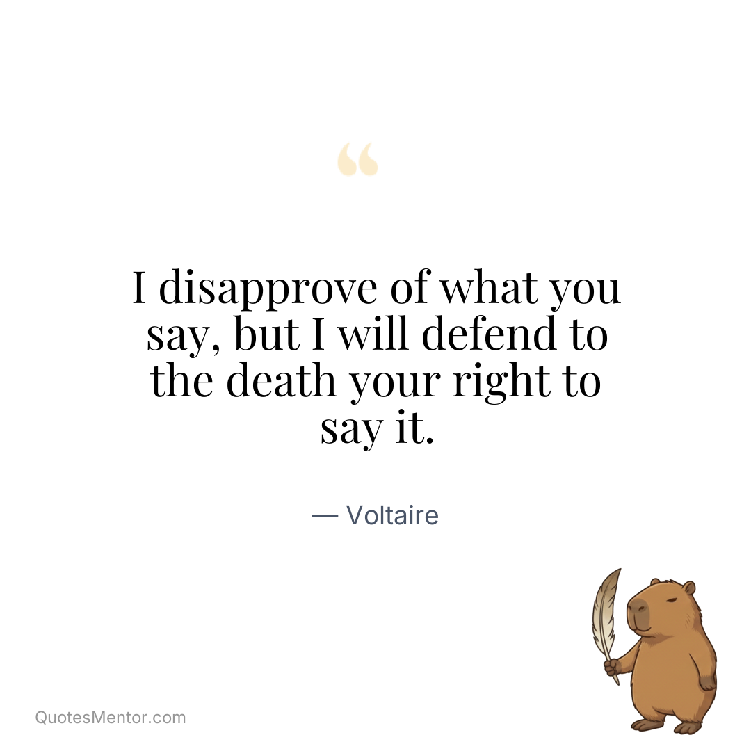I disapprove of what you say, but I will defend to the death your right to say it. - Voltaire
