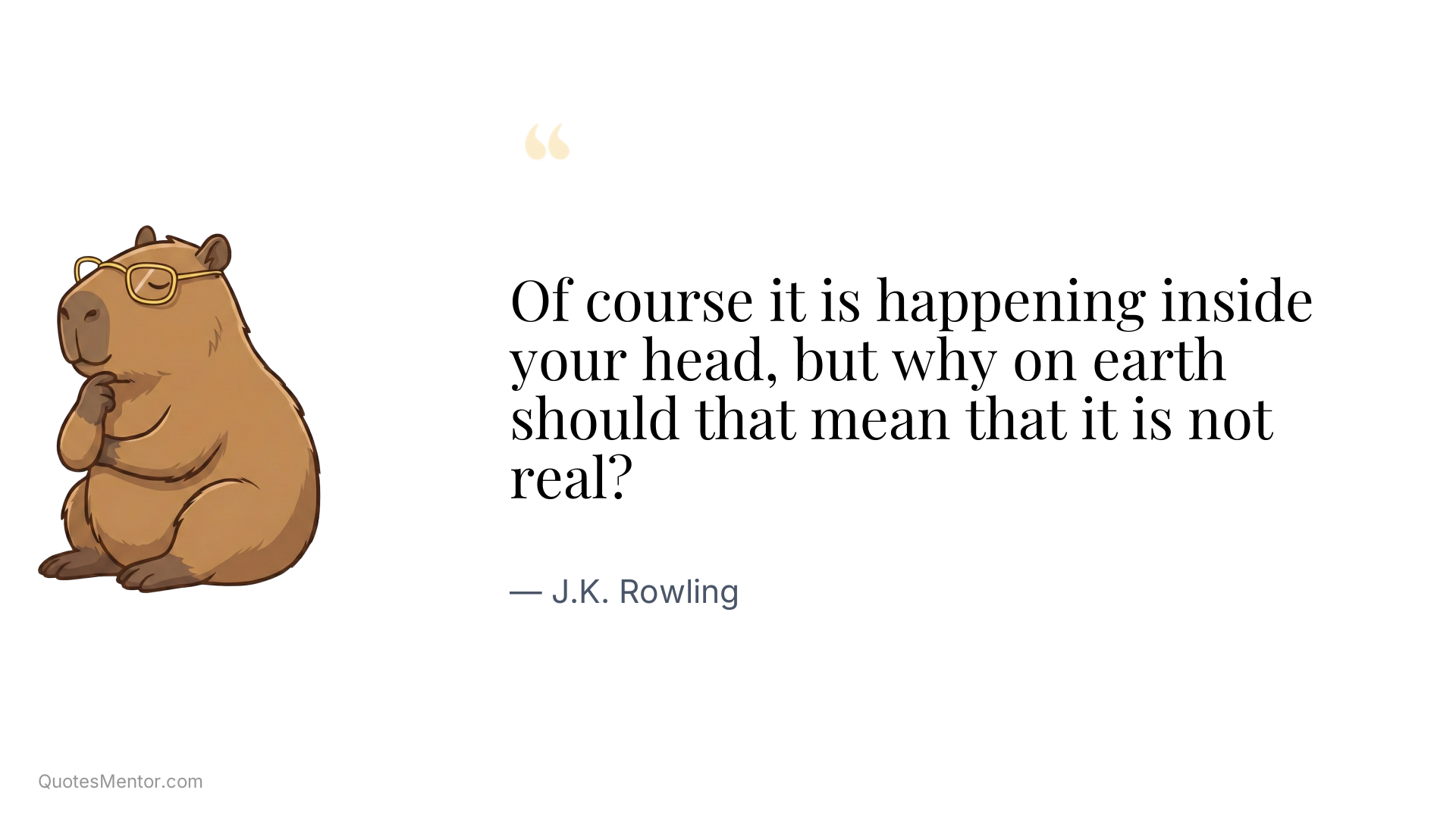 Of course it is happening inside your head, but why on earth should that mean that it is not real? - J.K. Rowling