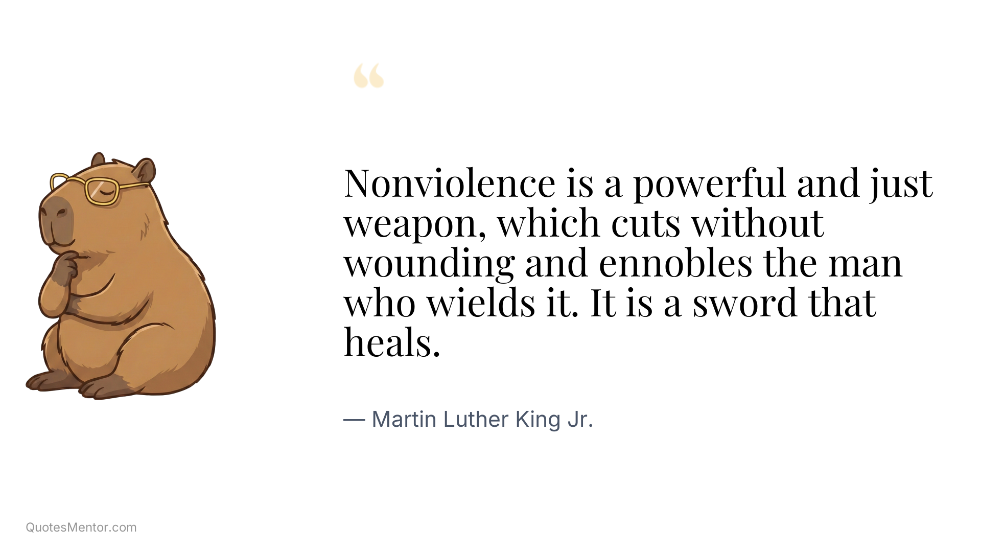 Nonviolence is a powerful and just weapon, which cuts without wounding and ennobles the man who wields it. It is a sword that heals. - Martin Luther King Jr.