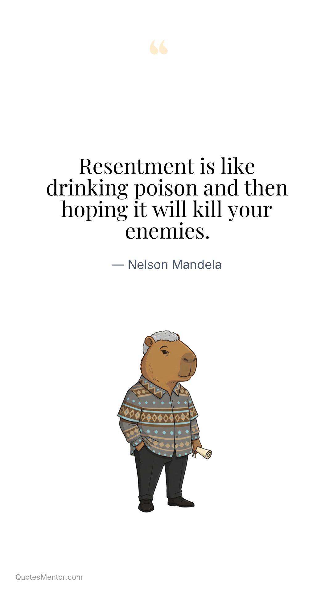 Resentment is like drinking poison and then hoping it will kill your enemies. - Nelson Mandela