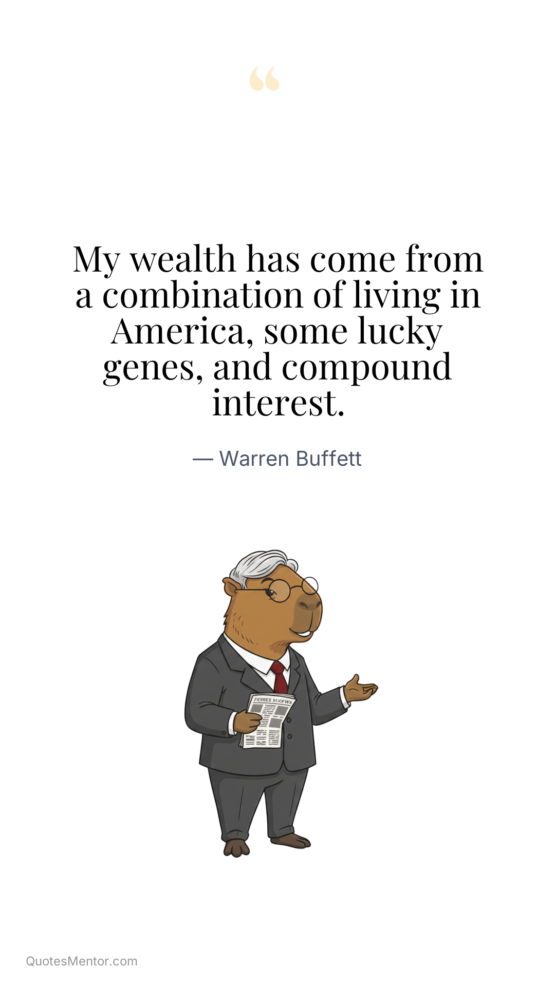My wealth has come from a combination of living in America, some lucky genes, and compound interest. - Warren Buffett