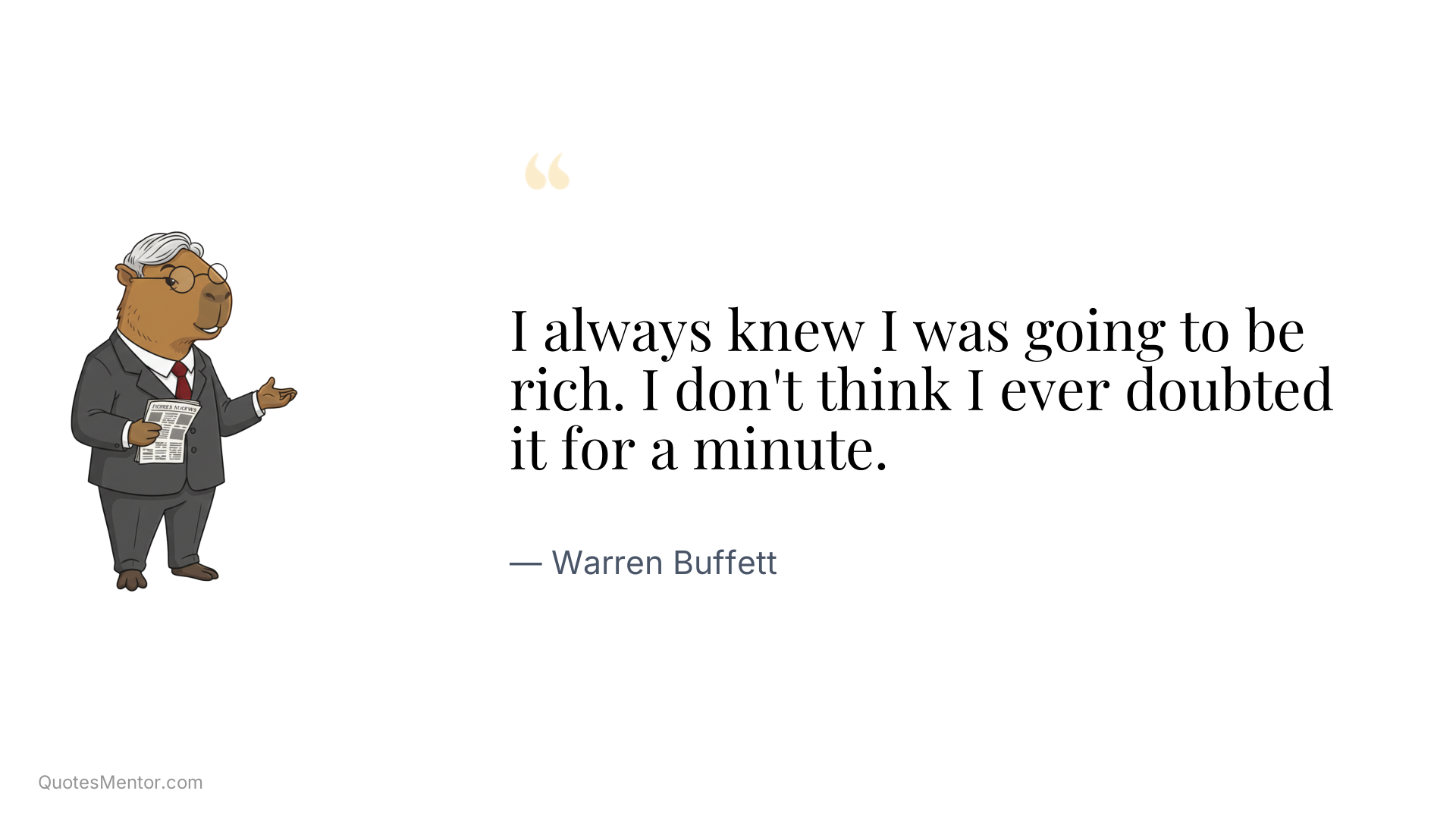 I always knew I was going to be rich. I don't think I ever doubted it for a minute. - Warren Buffett