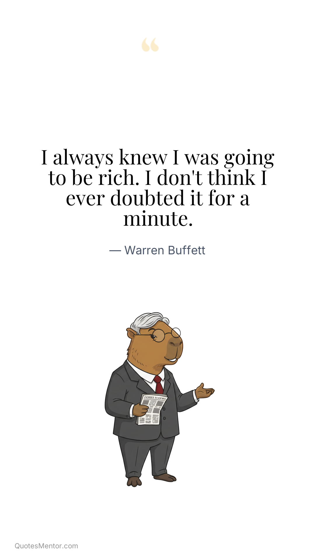 I always knew I was going to be rich. I don't think I ever doubted it for a minute. - Warren Buffett