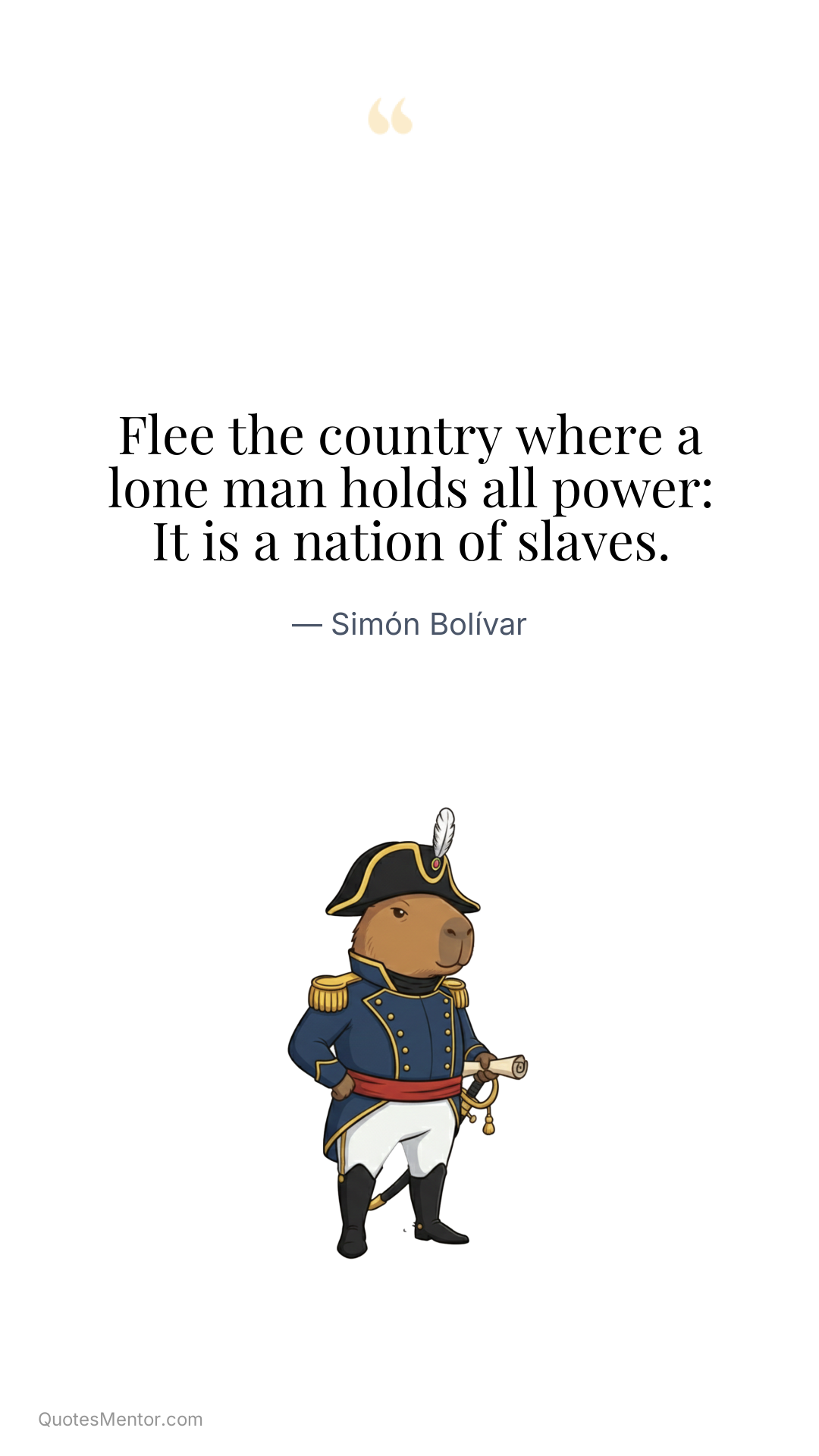 Flee the country where a lone man holds all power: It is a nation of slaves. - Simón Bolívar