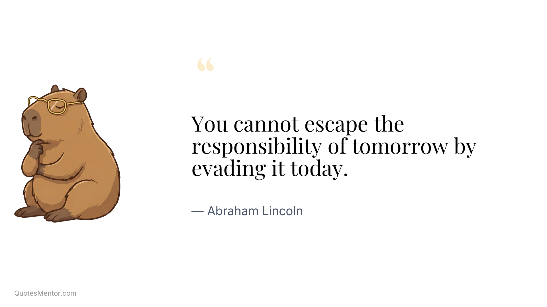 You cannot escape the responsibility of tomorrow by evading it today. - Abraham Lincoln