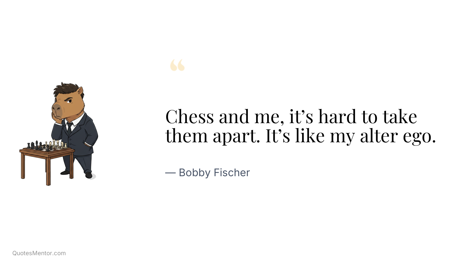 Chess and me, it’s hard to take them apart. It’s like my alter ego. - Bobby Fischer