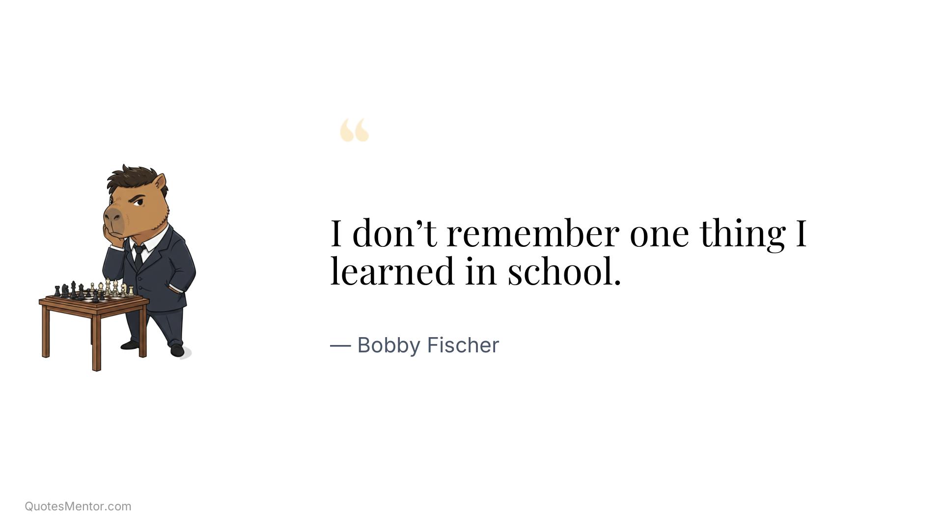 I don’t remember one thing I learned in school. - Bobby Fischer