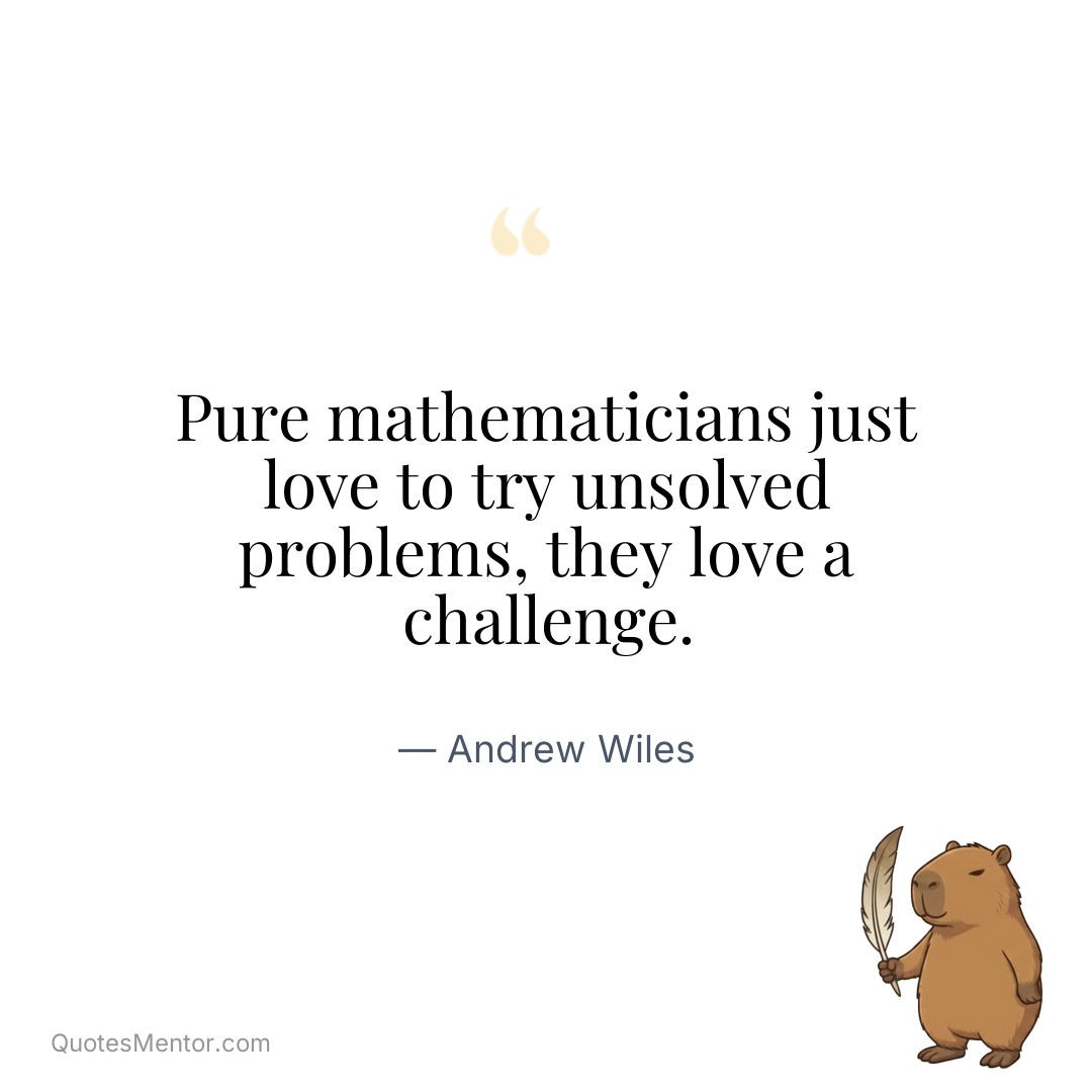 Pure mathematicians just love to try unsolved problems, they love a challenge. - Andrew Wiles