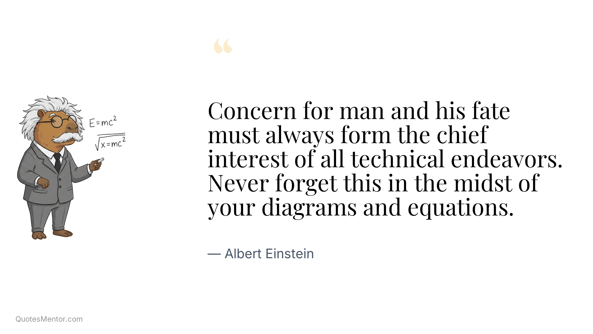 Concern for man and his fate must always form the chief interest of all technical endeavors. Never forget this in the midst of your diagrams and equations. - Albert Einstein