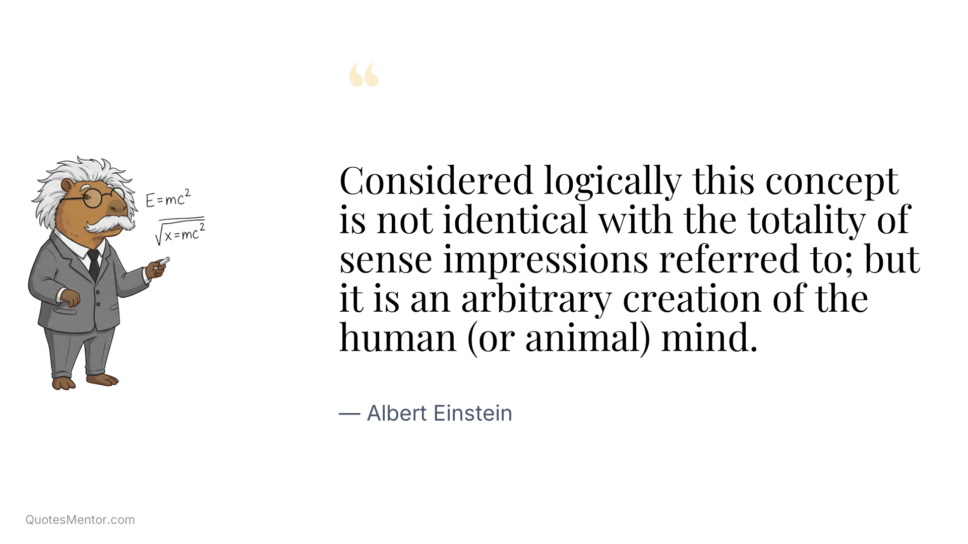 Considered logically this concept is not identical with the totality of sense impressions referred to; but it is an arbitrary creation of the human (or animal) mind. - Albert Einstein