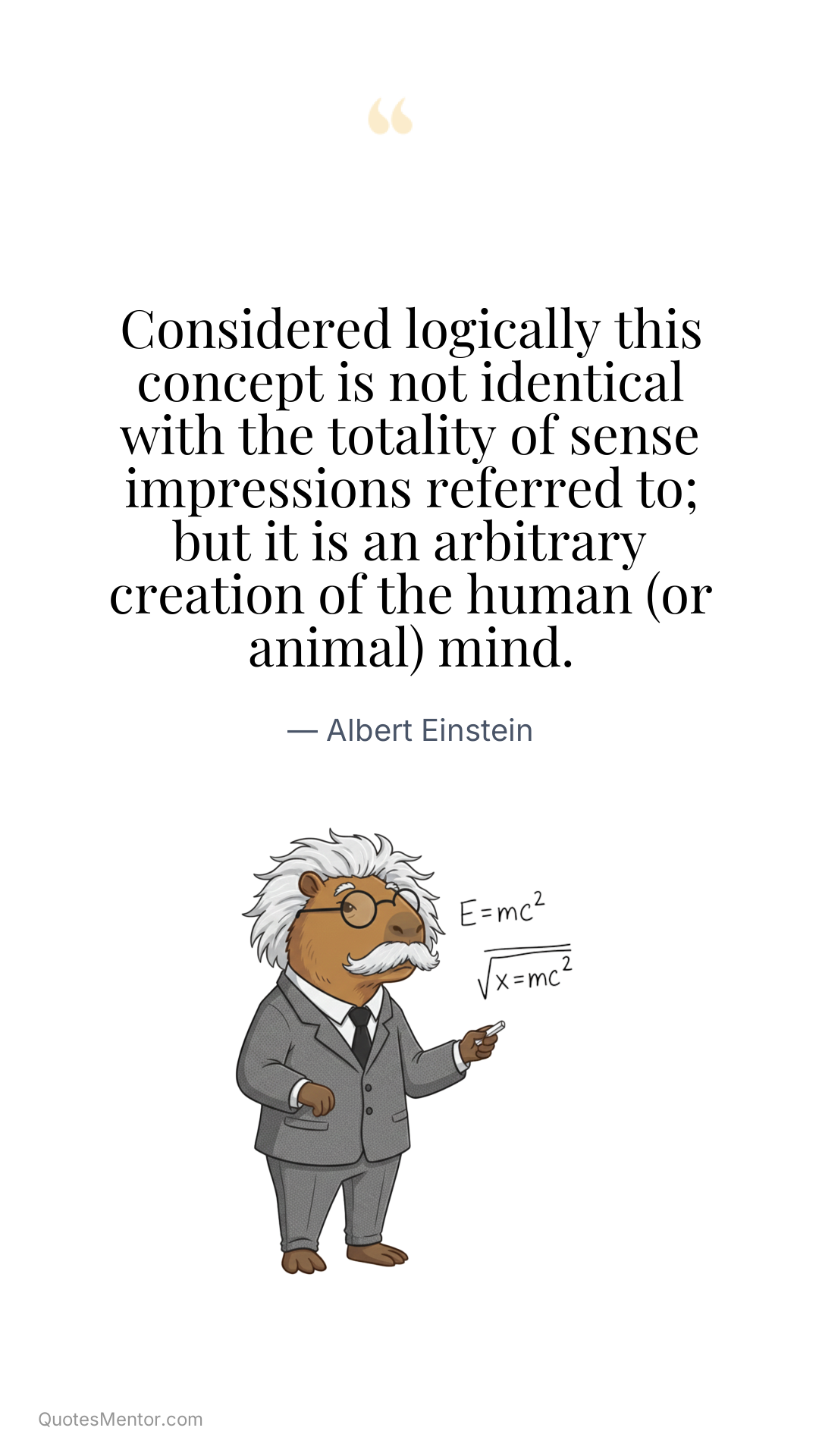 Considered logically this concept is not identical with the totality of sense impressions referred to; but it is an arbitrary creation of the human (or animal) mind. - Albert Einstein