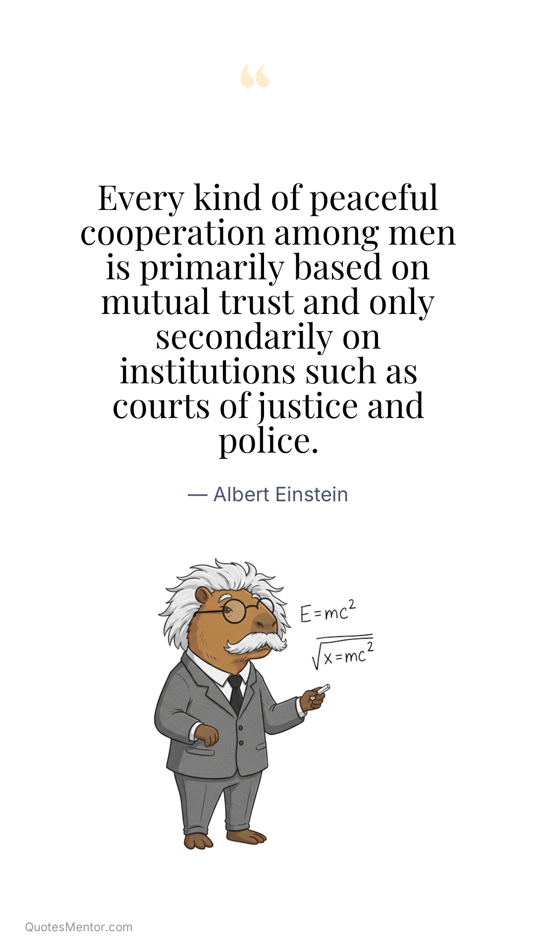 Every kind of peaceful cooperation among men is primarily based on mutual trust and only secondarily on institutions such as courts of justice and police. - Albert Einstein