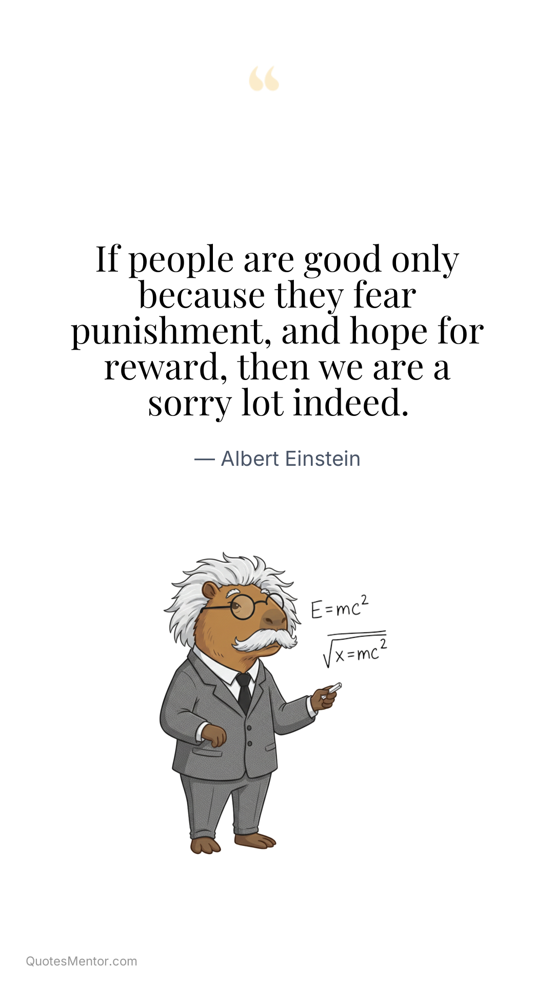 If people are good only because they fear punishment, and hope for reward, then we are a sorry lot indeed. - Albert Einstein