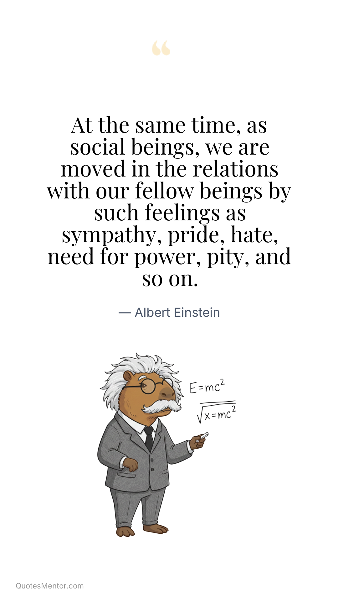 At the same time, as social beings, we are moved in the relations with our fellow beings by such feelings as sympathy, pride, hate, need for power, pity, and so on. - Albert Einstein