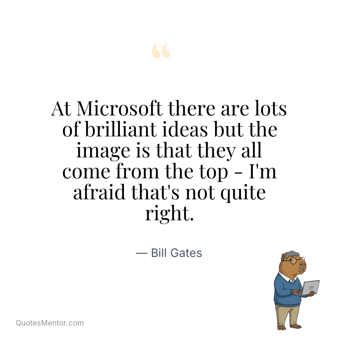 At Microsoft there are lots of brilliant ideas but the image is that they all come from the top – I’m afraid that’s not quite right. - Bill Gates